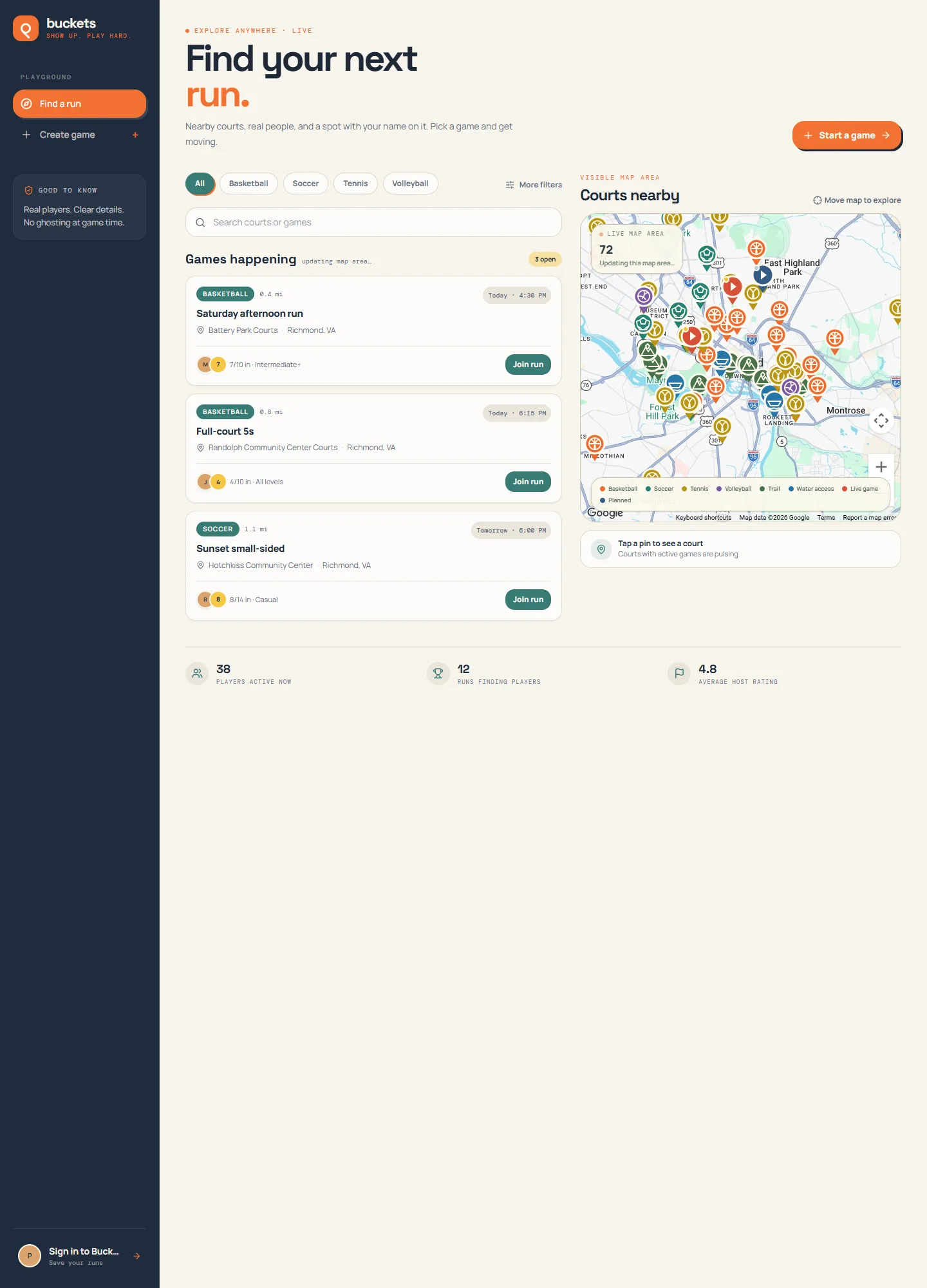 Buckets — full-page screenshot