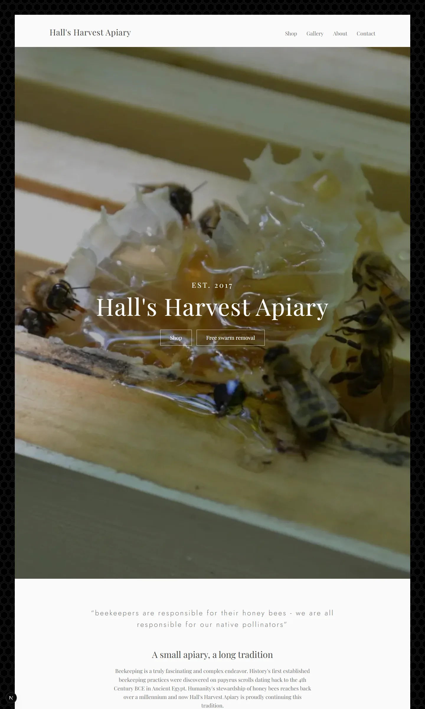Hall's Harvest Apiary — full-page screenshot